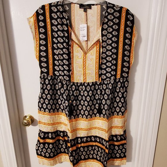 Suzanne Betro Black & Yellow Abstract Print Casual Dress (XL-14) - Picture 4 of 6